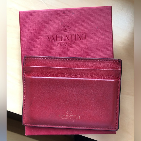 Valentino Garavani Red Leather Studded Card Holder - Picture 2 of 3